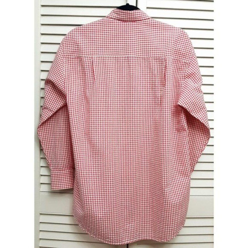 J.Crew Mens Red White Gingham Button Front Long Sleeve Shirt Small - Picture 2 of 9